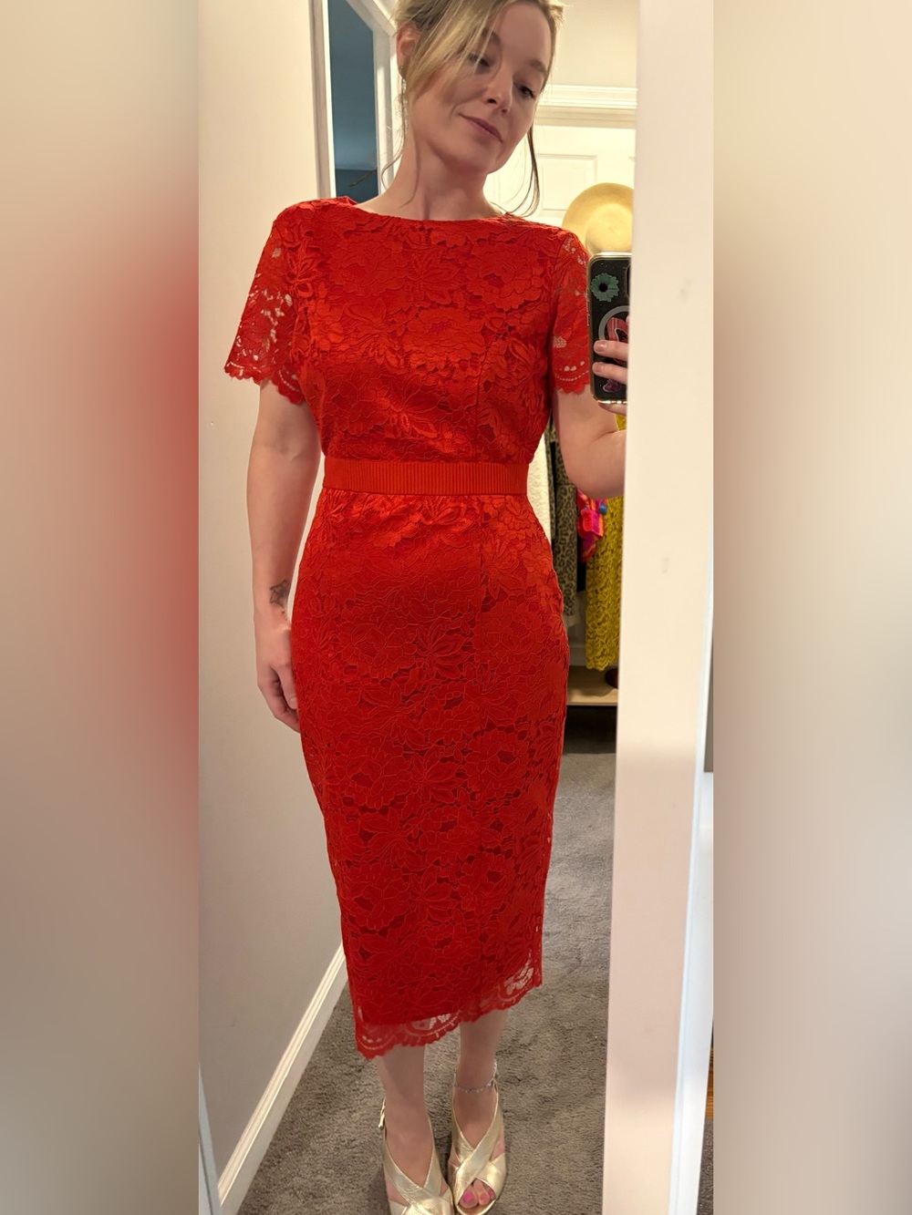 Alexia Admor Red Lace Midi Dress- size 4 - Picture 5 of 5